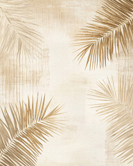 Obraz premium Minimalist tropical background with beige palm leaves on a textured neutral canvas in a natural, organic style 
