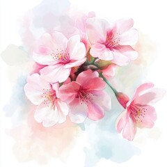 Fototapeta premium sakura flower cluster, soft watercolor style, transparent