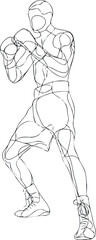 Fototapeta premium Outline sketch of a boxer in fighting stance with gloves ready for a match or training