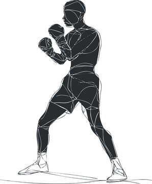 boxer silhouette stance black and white clip art preview