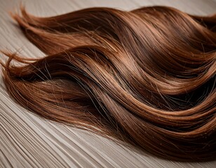 Fototapeta premium Healthy brown hair strands on a light surface
