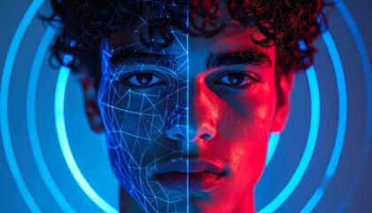 Futuristic Face Scan AI and Technology Intersecting with Human Identity