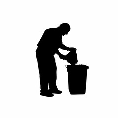 Technician in silhouette disposes of used gloves in a container