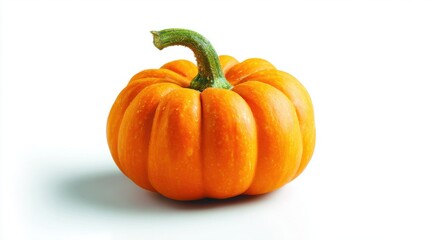 Obraz premium This vibrant orange pumpkin features a sturdy green stem and smooth skin, highlighting its round shape and seasonal appeal, perfect for autumn decorations or cooking.
