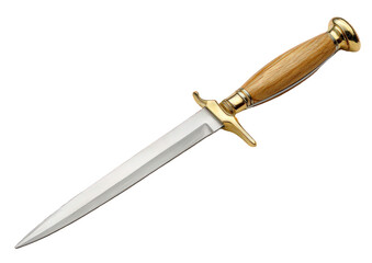 Elegant Gold And Wood-Handled Dagger On Transparent Background