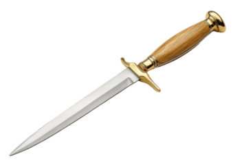 Elegant Gold And Wood-Handled Dagger On Transparent Background