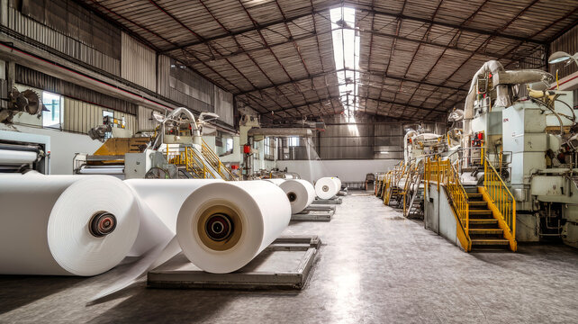 Modern paper mill showcasing A-shaped pavilion and advanced mach