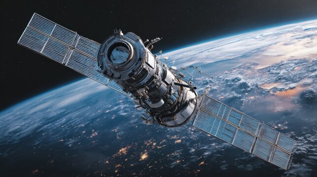 satellite orbiting earth at night