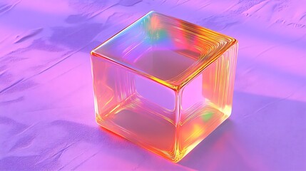A shiny pink gift box wrapped with a golden ribbon and bow sits beside a pink crystal ball, creating a celebratory holiday decoration with a soft purple reflection isolated on a clean background