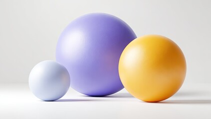 Three spheres of varying sizes and colors.