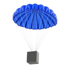 Obraz premium Illustration of a blue parachute is delivering a dark gray cube isolated on white background