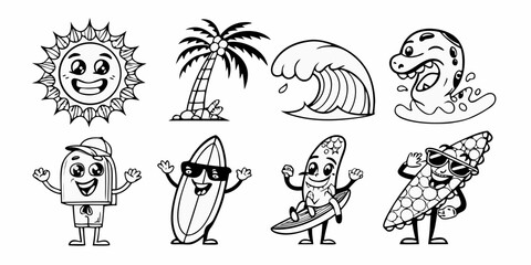 Cute and fun cartoon characters for summer vacation and beach activities