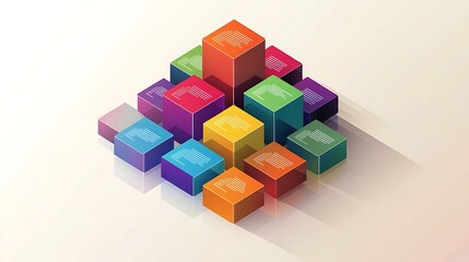 Obraz premium A 3d illustration of a colorful pyramid of cubes featuring blue and green blocks in a square construction design to represent a business connection or building concept