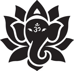 Silhouette of a lotus flower with Ganesha face, ideal for spiritual and festive designs.