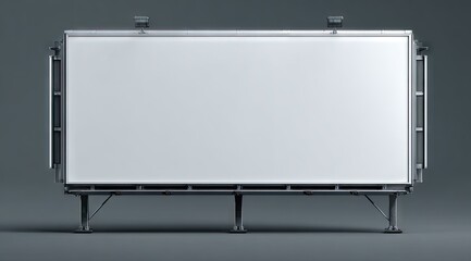 A large, blank billboard on a dark gray background, mounted on a sturdy metal frame with visible support legs and lights at the top corners