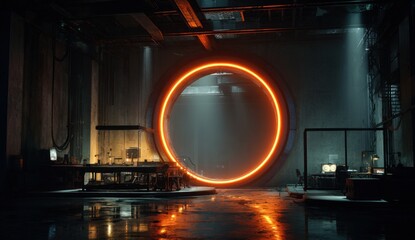 Obraz premium Industrial lab with glowing portal