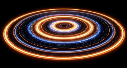 Abstract concentric rings of orange and blue light
