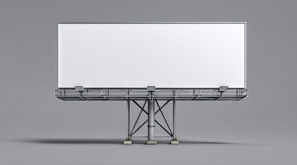 A large, blank billboard on a gray background, mounted on a metallic, A-frame structure with lights