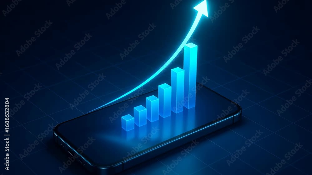 Poster smartphone analytics exploring global financial market trends through data driven graphs indicating 