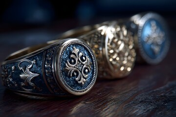 Signet rings weave elegance and tradition like timeless tales sparkling in jewelry ads.