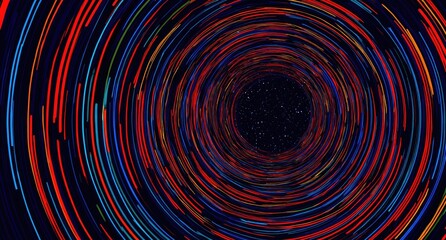 Colorful radial lines converge on a dark central void
