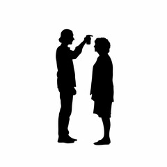 Technician measuring patient s temperature during medical session silhouette