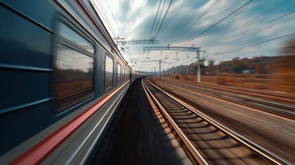 Fototapeta premium Highspeed train with autumn landscape, travel, and railway.