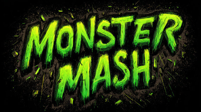 glowing green on black background, bold text MONSTER MASH - Powered by Adobe