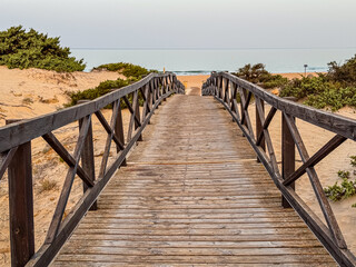 Obraz premium sand dunes that give access to La Barrosa beach in Sancti Petri, Cadiz, Spain