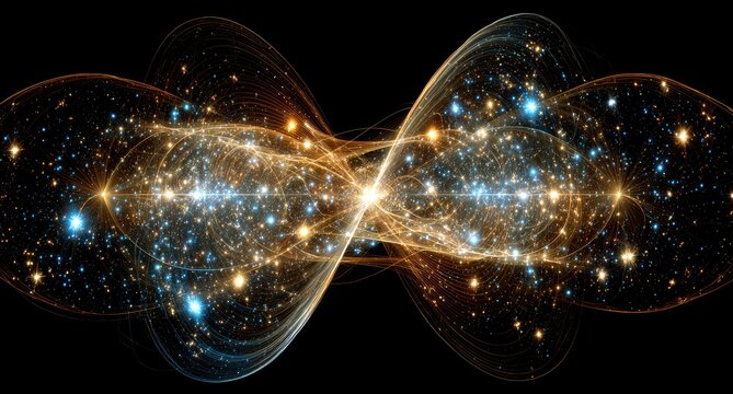 Cosmic twin spirals of light, filled with stars - Powered by Adobe