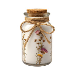 witch spell jar A decorative jar filled with scented wax and adorned with dried flowers.
