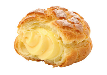Delicious custard cream puff dessert with powdered sugar on top for sweet tooth satisfaction