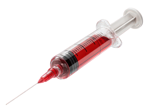 Red Liquid Filled Syringe on Black Background