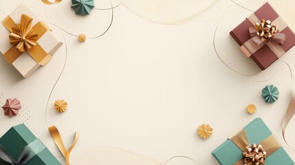 retro 80s design featuring stylized gift boxes with clean lines and minimalistic wrapping patterns.