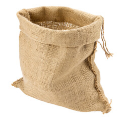 Brown burlap sack isolated on white background for storage and decoration in rustic style homes