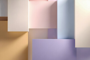 Pastel geometric blocks in 3D abstract background
