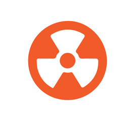 Orange radiation symbol inside a circle, centered on a white background.
