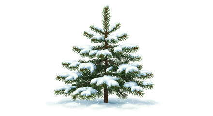 Snow Covered Evergreen Tree in Winter Scene for Holiday Decorations