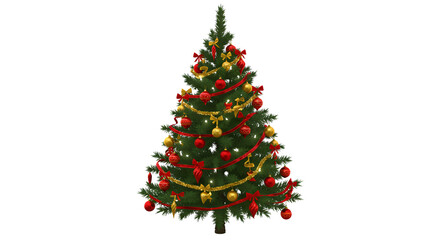 Obraz premium Decorated Christmas Tree with Red and Gold Ornaments and Tinsel in White Background