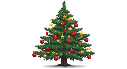 Decorated Christmas Tree with Red and Gold Ornaments and Lights in Festive Holiday Style