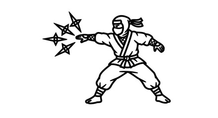 Dynamic Ninja Warrior Throwing Shurikens in Action Pose.