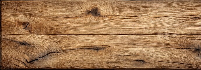 Naklejka premium Close-up of a rustic wooden plank. Warm brown tones and wood grain patterns are prominent
