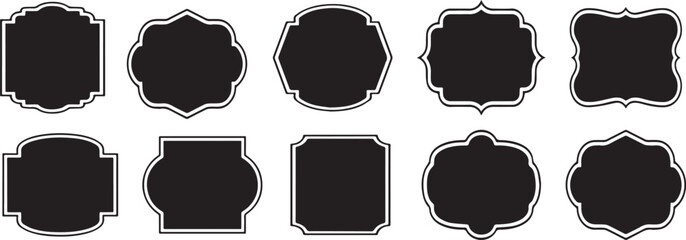 A vector collection of retro black and white labels, badges, and signs on a vintage illustration with a blank paper banner
