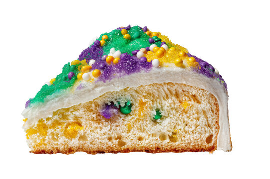 Delicious king cake slice with colorful sprinkles mardi gras celebration on transparent background