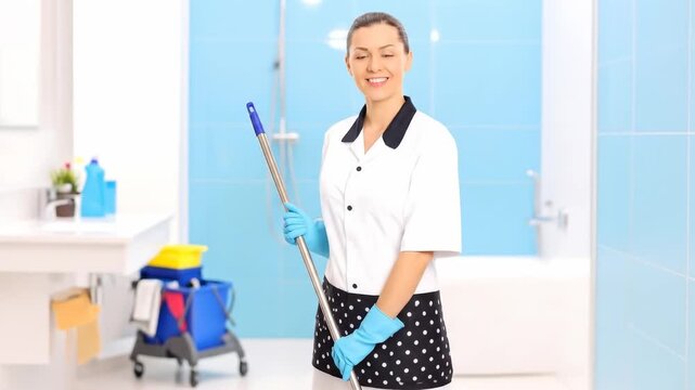 Woman cleaning a bathroom