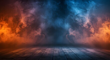 Vivid smoky atmosphere over rustic wooden planks