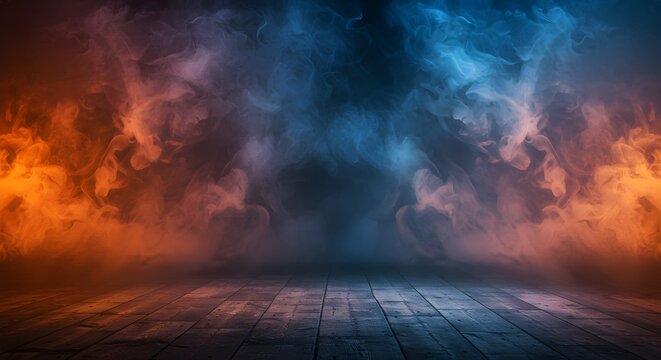 Vivid smoky atmosphere over rustic wooden planks