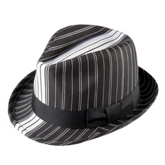 Classic pinstripe fedora hat with black and white design for stylish fashion and vintage enthusiasts