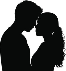 Couple forehead touch silhouette black white