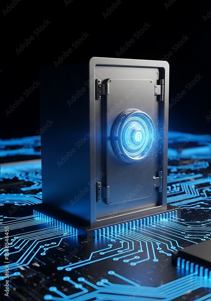 Poster secure digital vault on circuit board safe security
